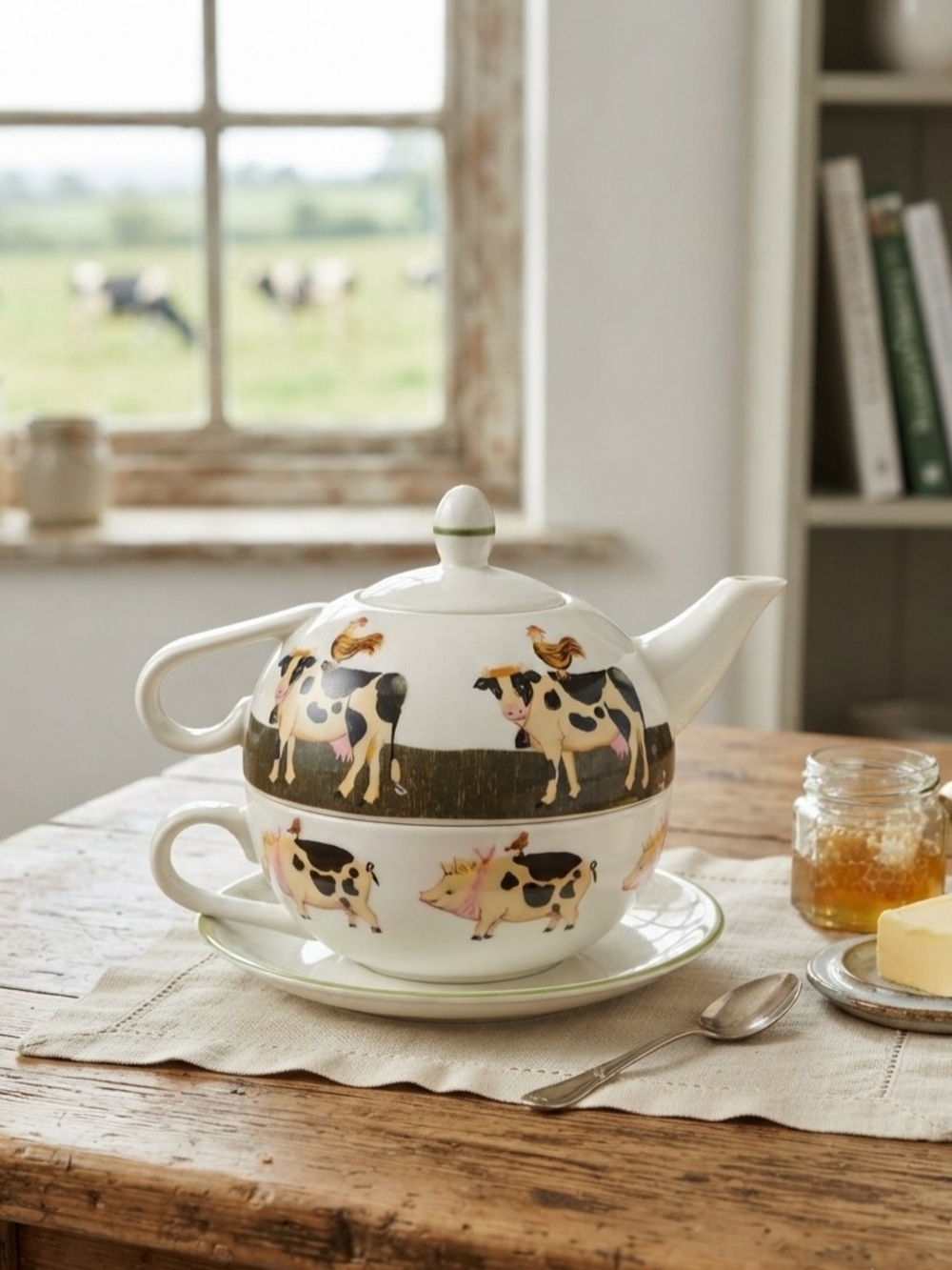 Vintage Japanese Farmhouse Cow Stacking Teapot